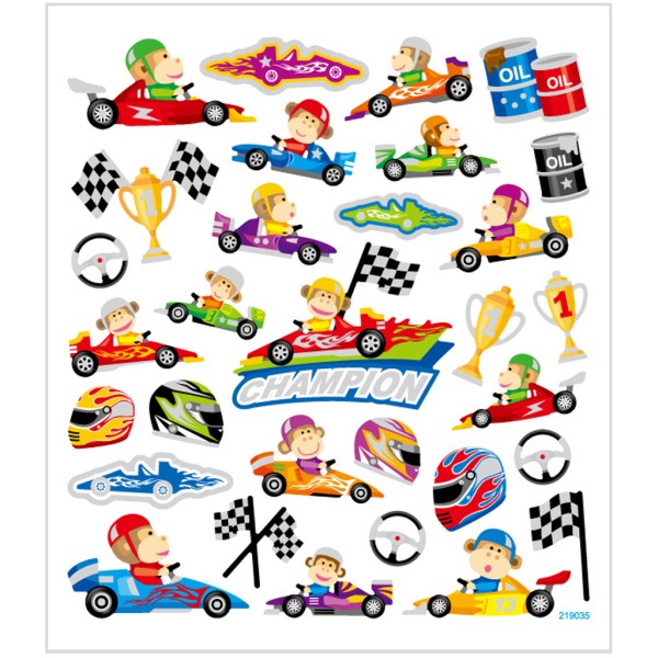 Stickers plastifiés - Course Automobile - Détails pailletés - 31 pcs - Photo n°1
