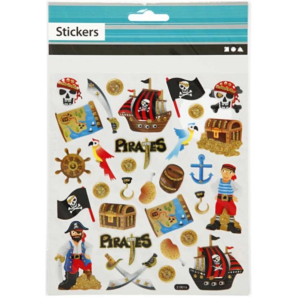 Stickers fantaisie scintillants - Pirates - 1 planche de 15 x 16,5 cm - Photo n°2