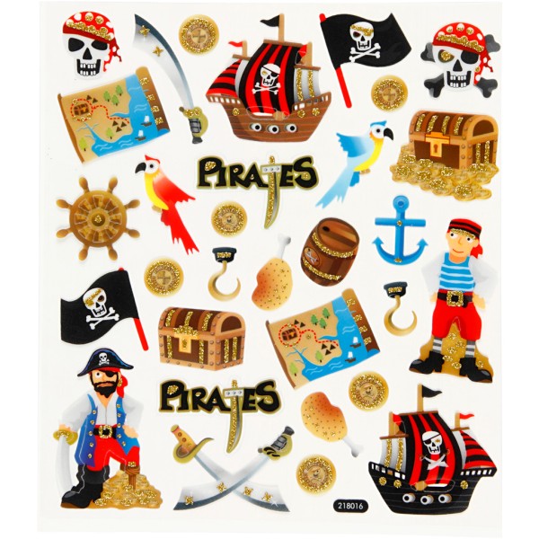 Stickers fantaisie scintillants - Pirates - 1 planche de 15 x 16,5 cm - Photo n°1