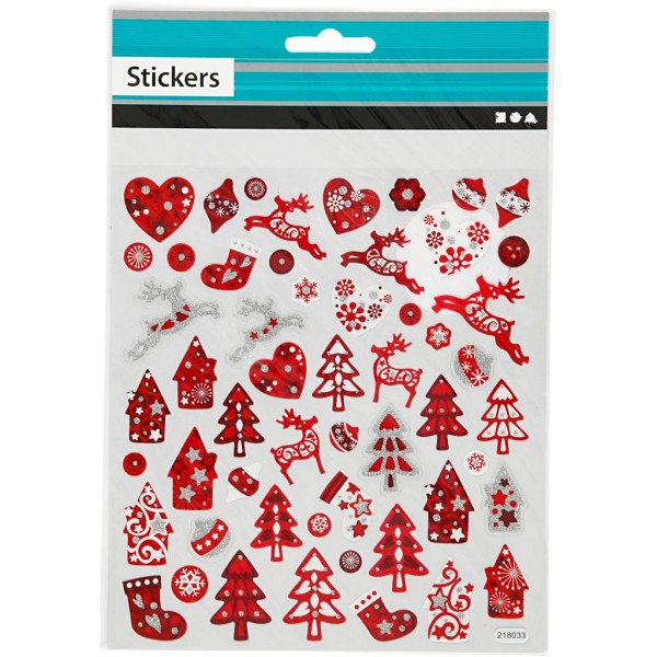 Stickers pailletés - Noël rouge - 54 pcs - Photo n°2
