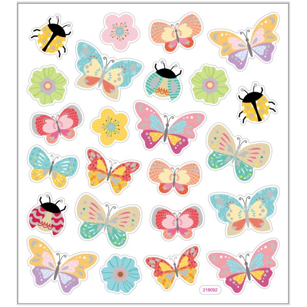 Stickers fantaisie - Papillons et coccinelles - 24 pcs - Photo n°1