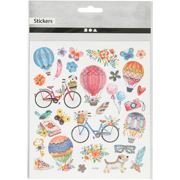 Stickers fantaisie en papier - Bicyclettes et montgolfières - 29 pcs - Photo n°2