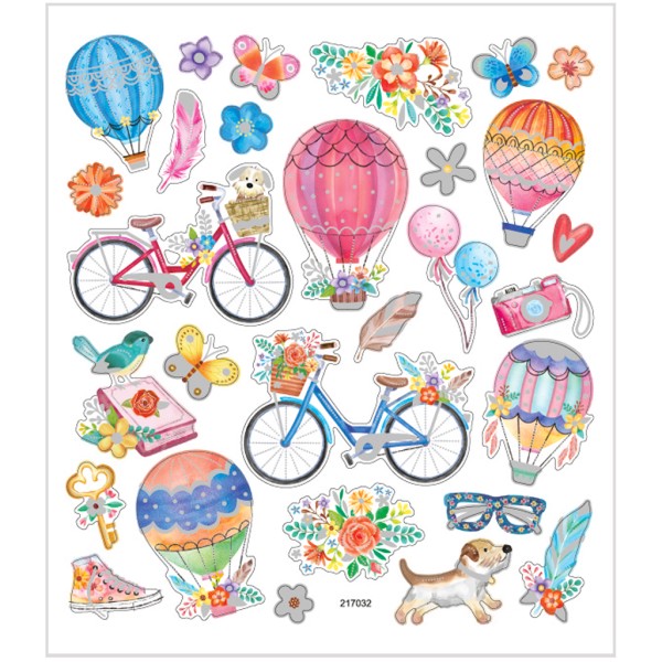Stickers fantaisie en papier - Bicyclettes et montgolfières - 29 pcs - Photo n°1