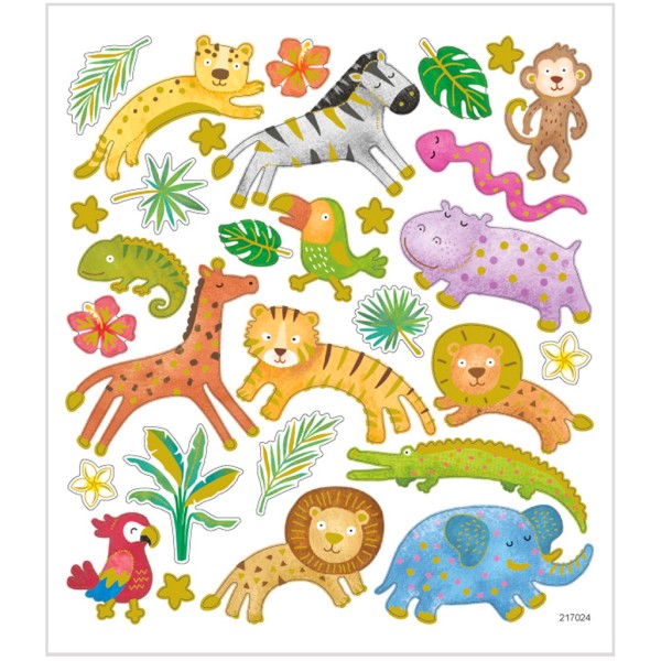 Stickers fantaisie en papier - Animaux de la jungle - 30 pcs - Photo n°1