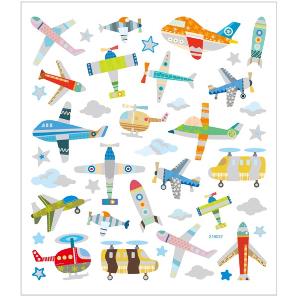 Stickers fantaisie en papier - Avions et hélicoptères - 42 pcs - Photo n°1