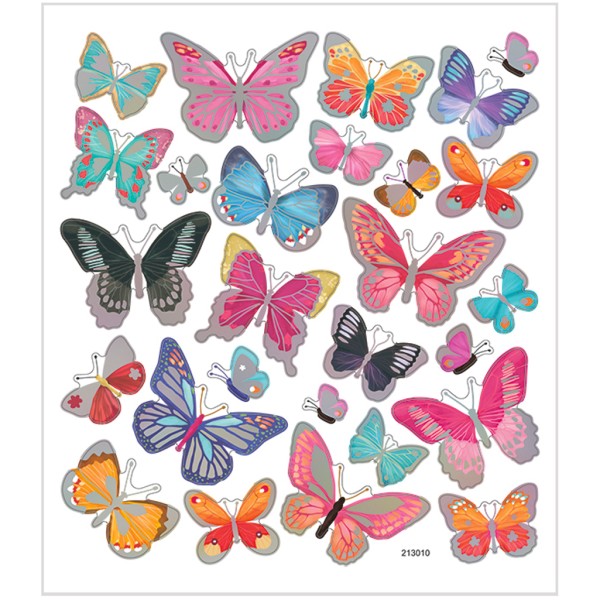 Stickers fantaisie en papier - Papillons à détails argentés - 27 pcs - Photo n°1