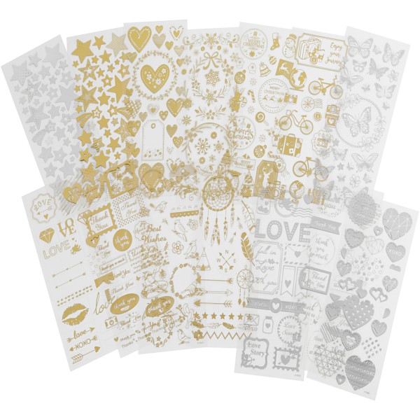 Stickers peel off dorés et argentés - 10 x 24 cm - 14 feuilles - Photo n°1