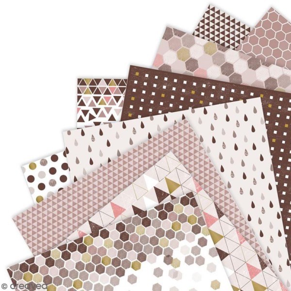 Papier scrapbooking Papermania - Geometric Mocha - 36 feuilles 15,2 x 15,2 cm - Photo n°3