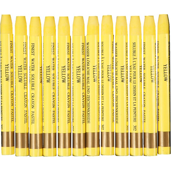 Crayons Cire Aquarellables, Ép. 8 Mm, L: 9,3 Cm, Jaune (302), 12Pièces - Photo n°1