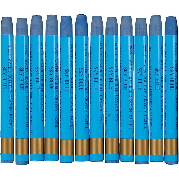 Crayons Cire Aquarellables, Ép. 8 Mm, L: 9,3 Cm, Bleu Ciel (337), 12Pièces - Photo n°1