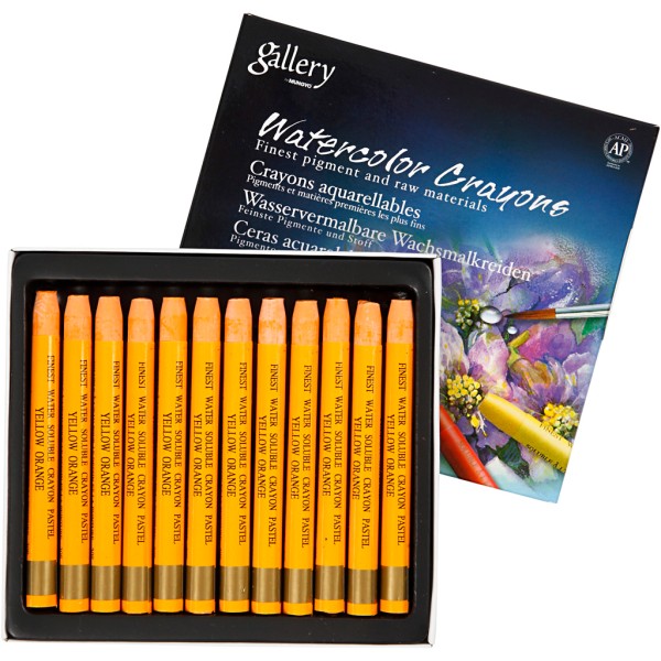 Crayons Cire Aquarellables, Ép. 8 Mm, L: 9,3 Cm, Yellow Orange (308), 12Pièces - Photo n°1