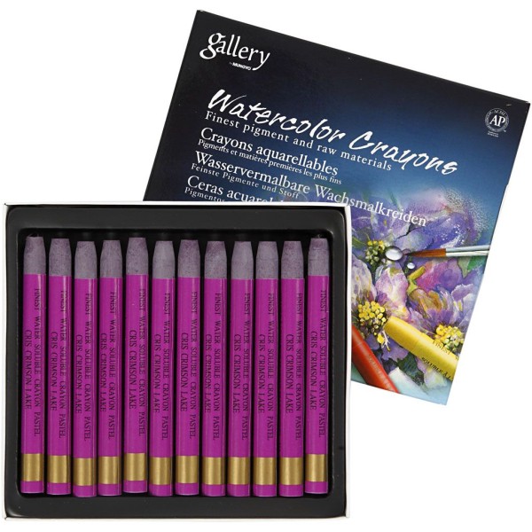 Crayons Cire Aquarellables, Ép. 8 Mm, L: 9,3 Cm, Cris Crimson Lake (314),  12Pièces