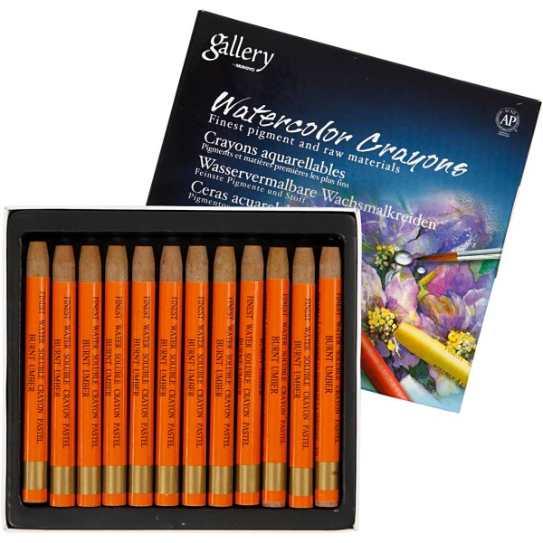 Crayons Cire Aquarellables, Ép. 8 Mm, L: 9,3 Cm, Burnt Umber (328), 12Pièces - Photo n°1