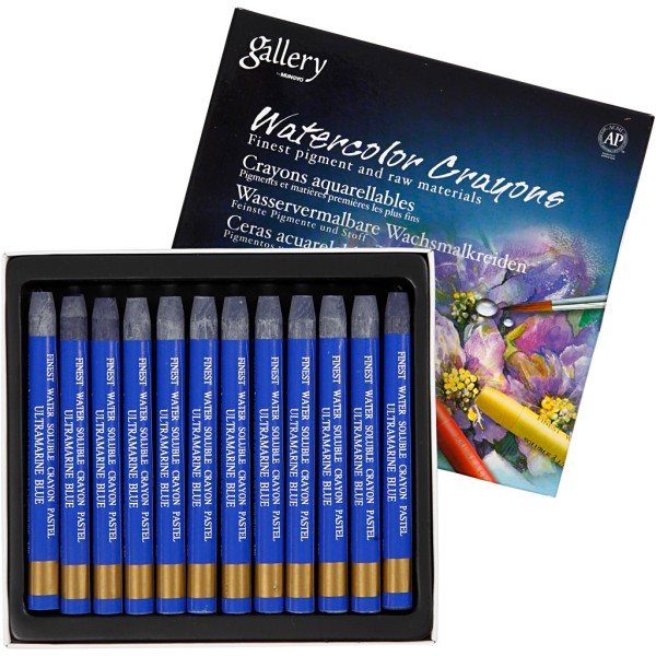 Crayons Cire Aquarellables, Ép. 8 Mm, L: 9,3 Cm, Ultra Marine Blue (339), 12Pièces - Photo n°1