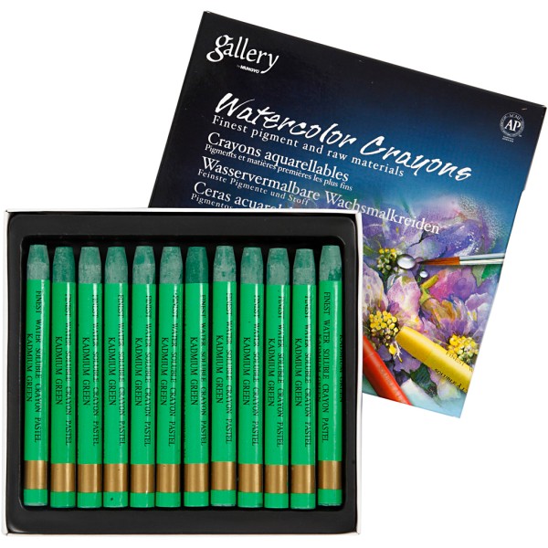Crayons Cire Aquarellables, Ép. 8 Mm, L: 9,3 Cm, Kadmium Green (345), 12Pièces - Photo n°1