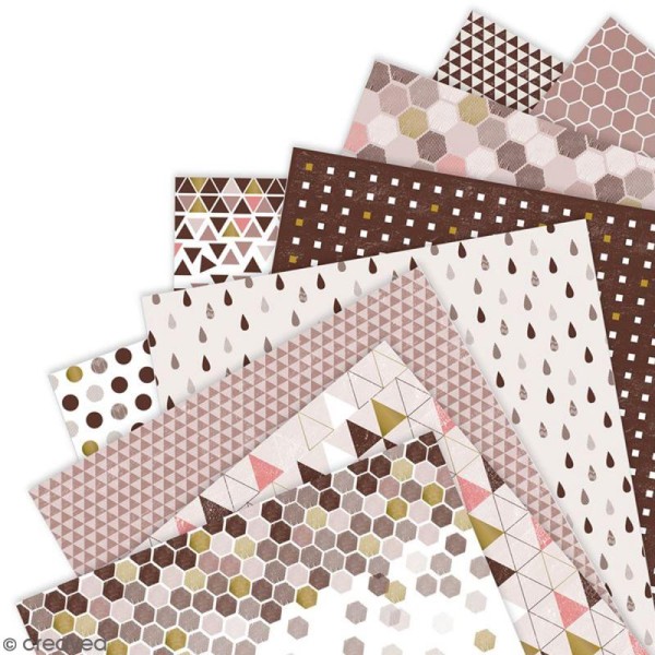 Papier scrapbooking Papermania - Geometric Mocha - 36 feuilles 30,5 x 30,5 cm - Photo n°3