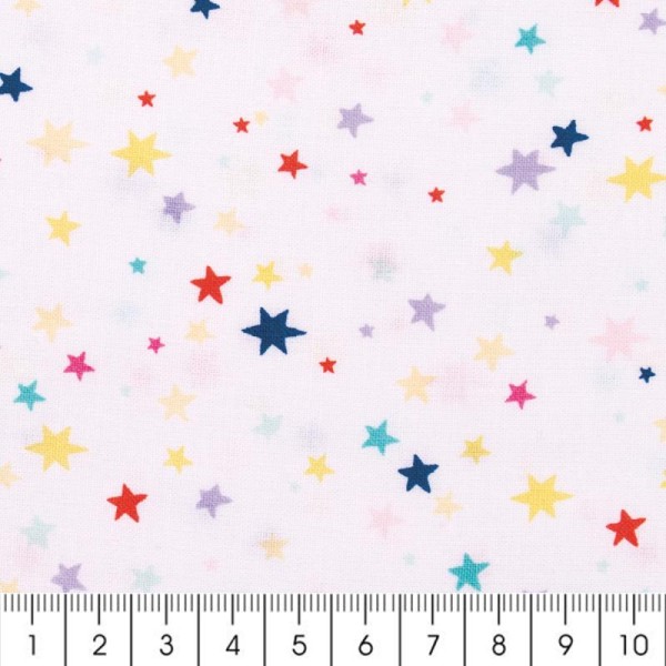 Tissu Rico Design - Etoiles - Multicolore sur Fond blanc - Par 10 cm (sur mesure) - Photo n°2