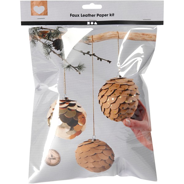 Kit de création - Pommes de pin en papier imitation cuir et doré - 8 cm - Photo n°2