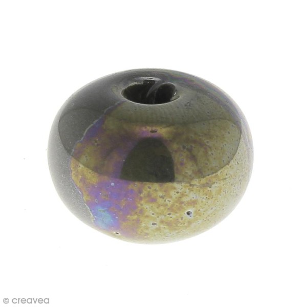 Perle aplatie en céramique Taupe irisé 16 mm - 1 pce - Photo n°1