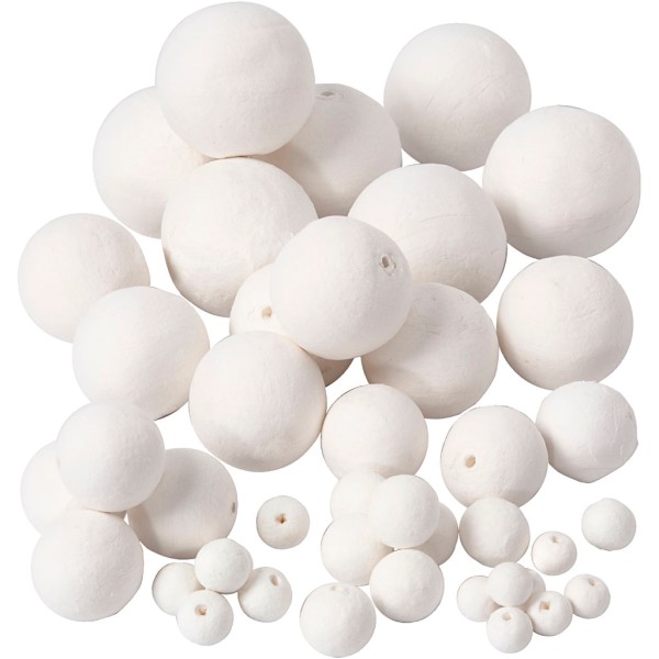 Assortiment boules d'ouate de cellulose - Blanc - 12 à 50 mm - 42 pcs - Photo n°1