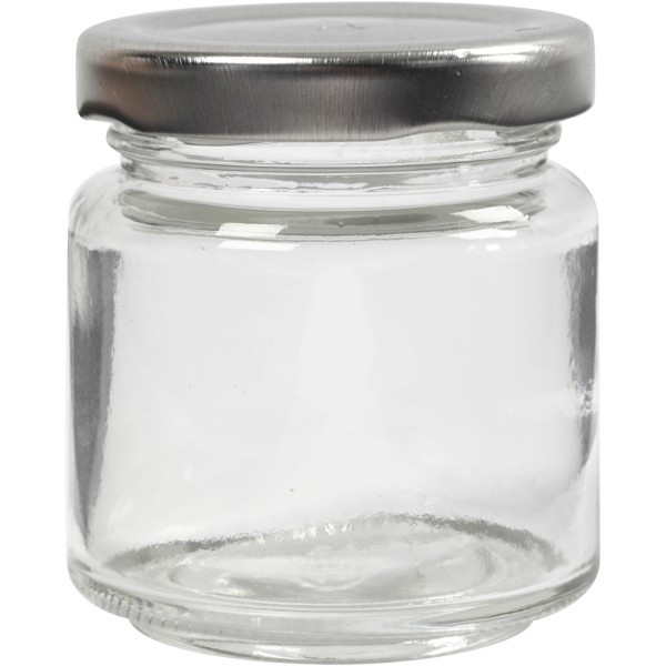 Pot en verre avec couvercle à vis argenté - 5,7 x 6,5 cm - 100 ml -12 pcs - Photo n°1
