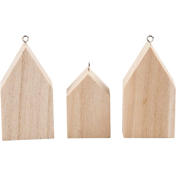 Petites maisons en bois à suspendre - 4,5 et 6,5 cm - 30 pcs - Photo n°1