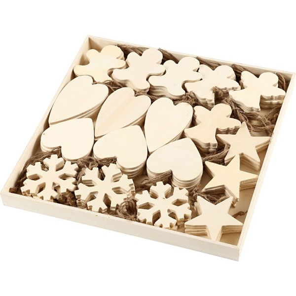 Assortiment de forme en bois à suspendre - Noël - 9 à 11 cm - 90 pcs - Photo n°1