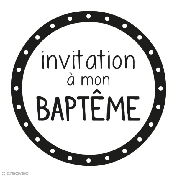 Kit tampon clear et bloc acrylique - Invitation rond Baptême - 4,5 x 4,5 cm - Photo n°1