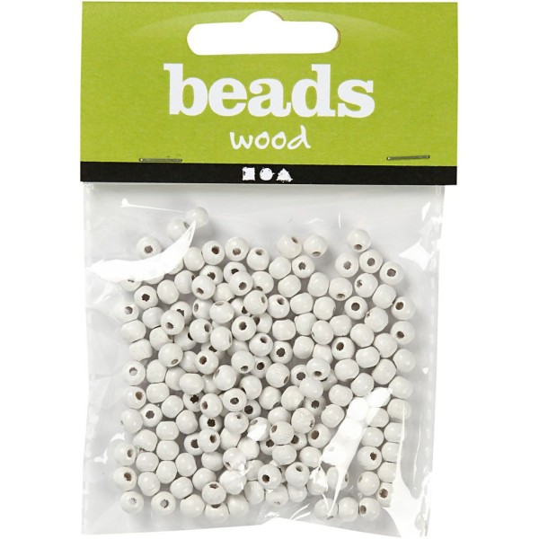 Assortiment de perles en bois 5 mm - Blanc - 150 pcs - Photo n°2