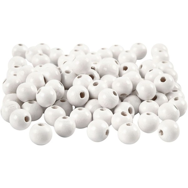 Assortiment de perles en bois 8 mm - Blanc - 80 pcs - Photo n°1