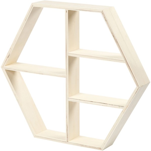 Etagère hexagone en bois - 33,5 x 38,5 cm - Photo n°1