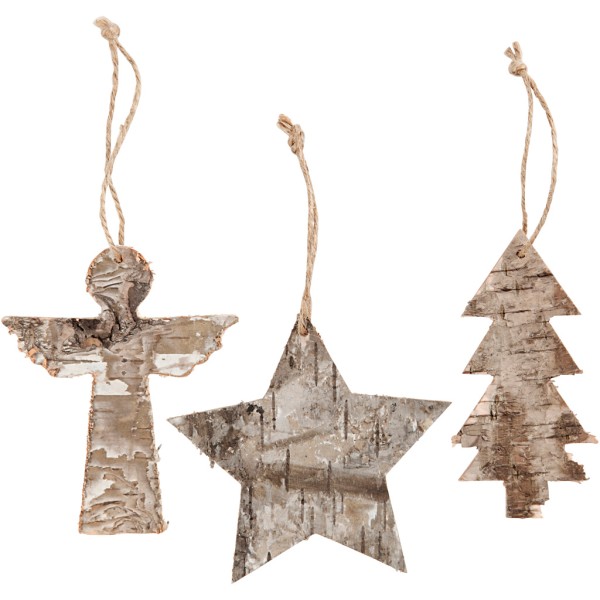 Suspension en bois avec écorce - Noël - 10 cm - 3 pcs - Photo n°1
