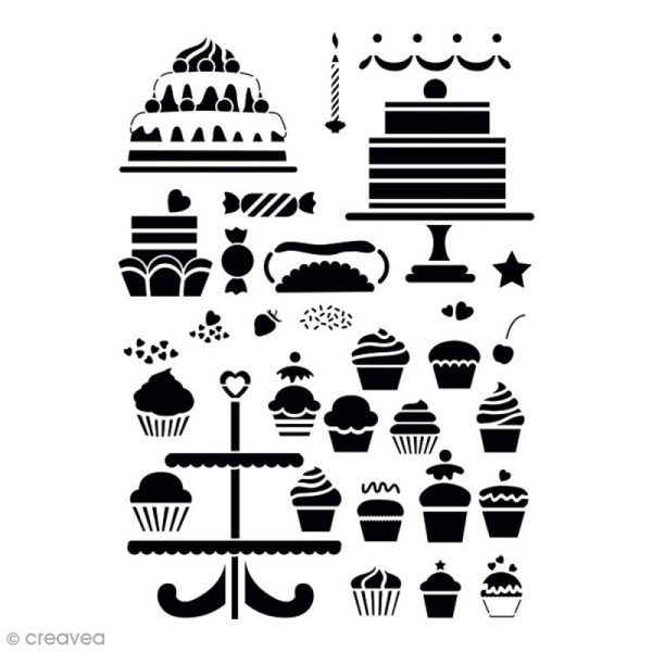 Pochoir Home Deco - Cupcakes - 21 x 29,7 cm - 30 motifs - Photo n°1