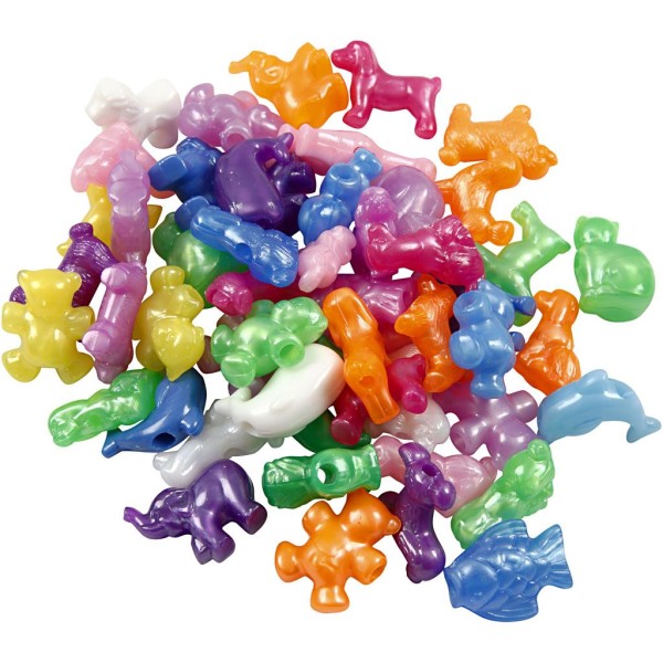 Assortiment de perles en plastique opaque multicolore - Animaux - 25 mm - Environ 40 pcs - Photo n°1