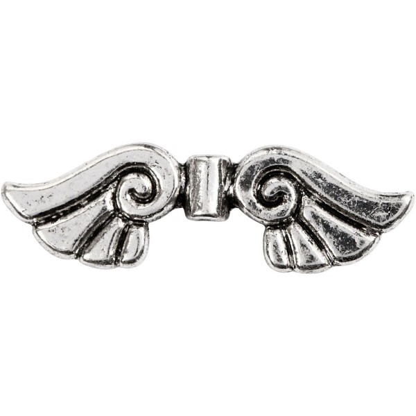 Perles ailes en métal argenté - 35 mm - 6 pcs - Photo n°1