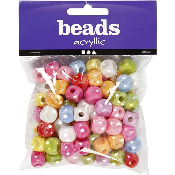 Assortiment de perles en plastique multicolore nacré - Dés - 10 x 10 mm - Environ 90 pcs - Photo n°2