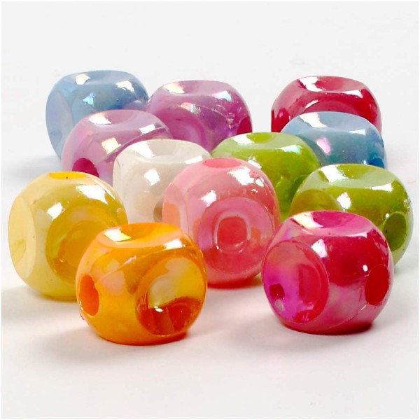 Assortiment de perles en plastique multicolore nacré - Dés - 10 x 10 mm - Environ 90 pcs - Photo n°1