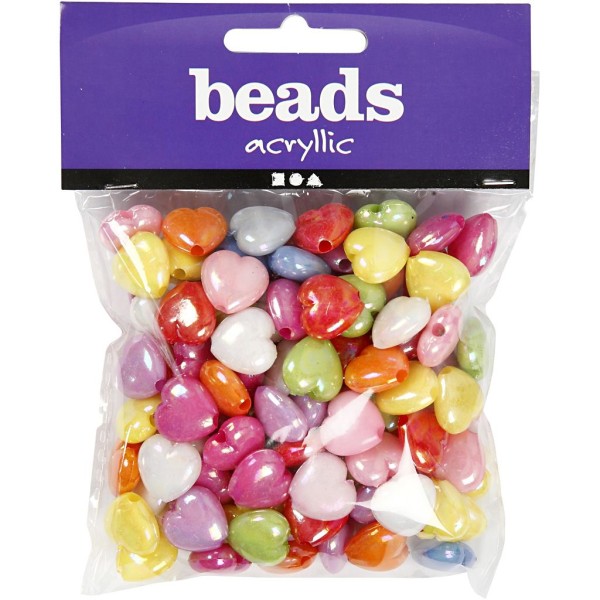 Assortiment de perles en plastique multicolore nacré - Coeurs - 25 x 15 mm - 70 g - Photo n°2