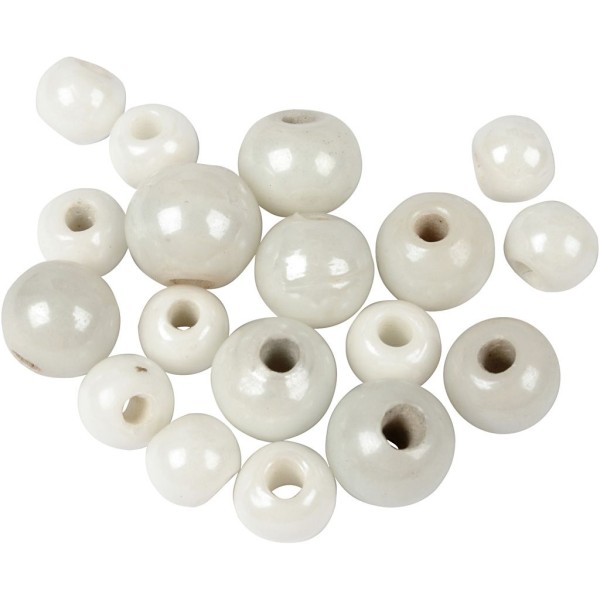 Perles Lustrées, Dim. 6+8+10 Mm, Diamètre Intérieur 2,5 Mm, Blanc, 300Gr - Photo n°2