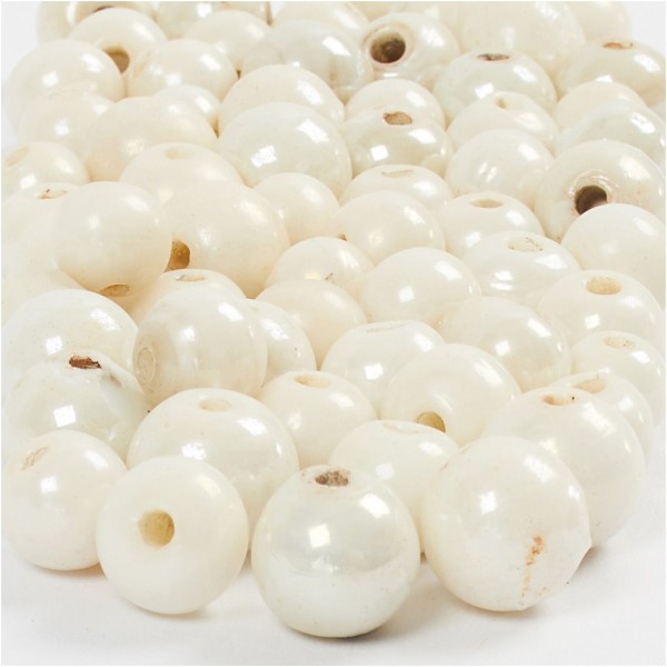 Perles Lustrées, Dim. 6+8+10 Mm, Diamètre Intérieur 2,5 Mm, Blanc, 300Gr - Photo n°1
