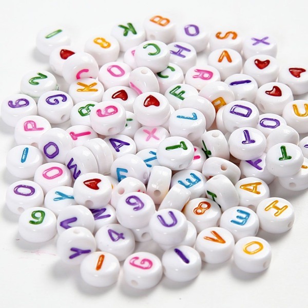 Perles alphabet et chiffres multicolores - 7 mm - Environ 200 pcs - Photo n°1