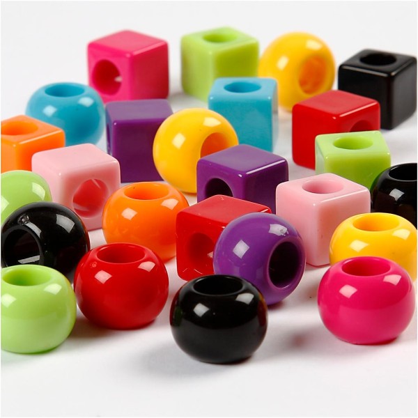 Assortiment de perles en plastique multicolore - Rondes et carrées - 11 mm - Environ 750 pcs - Photo n°1