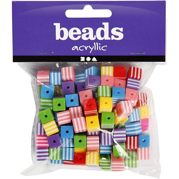 Assortiment de perles en plastique multicolore - Cubes rayés - 8 x 8 mm - Environ 135 pcs - Photo n°2