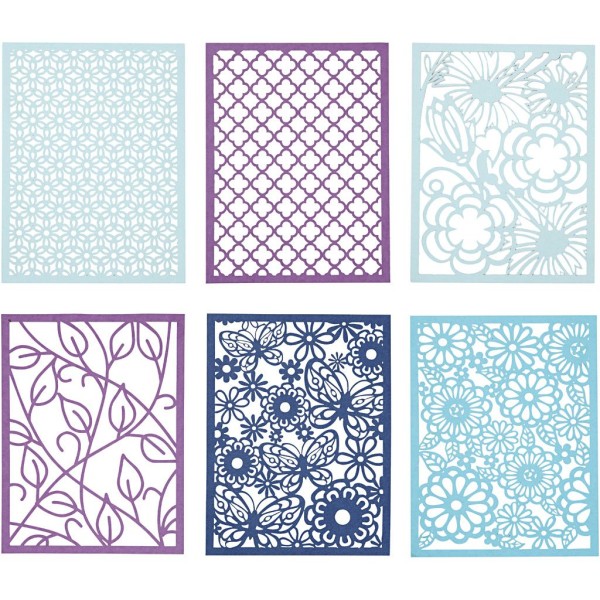 Bloc de papier cartonné aux motifs Dentelle - Bleu et violet - Format A6 - 24 feuilles - Photo n°1