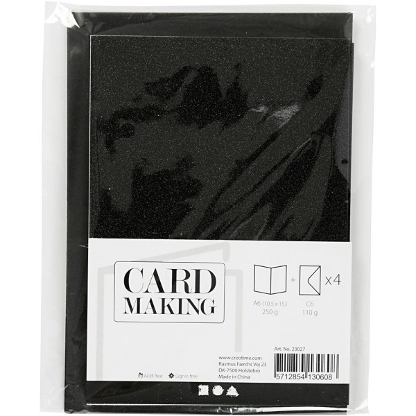 Cartes doubles et enveloppes - Paillettes noires - 10,5 x 15 cm - 8 pcs - Photo n°2