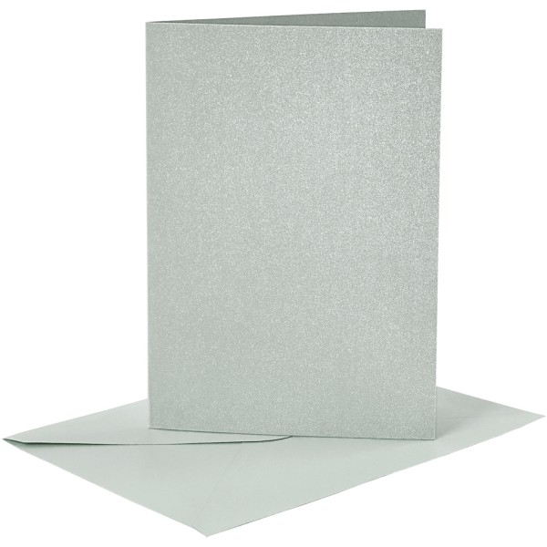 Cartes doubles et enveloppes - Argent nacré - 10,5 x 15 cm - 8 pcs - Photo n°1