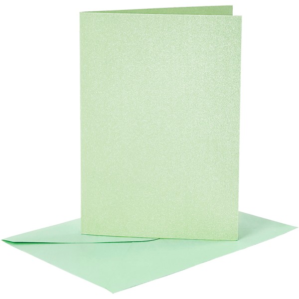 Cartes doubles et enveloppes - Vert clair nacré - 10,5 x 15 cm - 8 pcs - Photo n°1