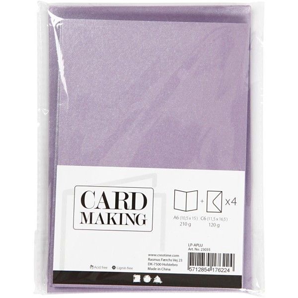 Cartes doubles et enveloppes - Violet nacré - 10,5 x 15 cm - 8 pcs - Photo n°2