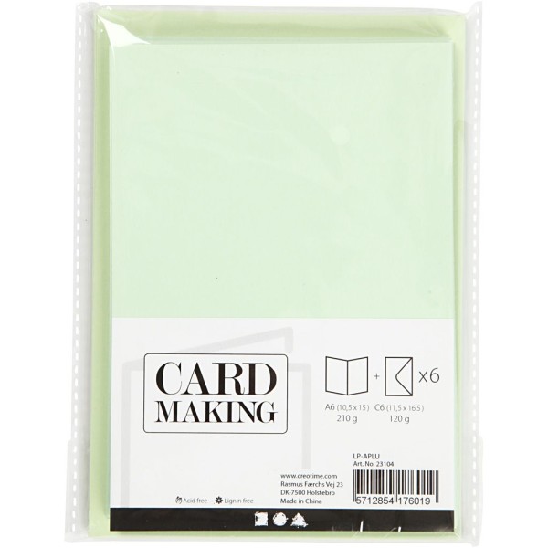Cartes et enveloppes 10,5 x 15 cm - Vert clair - 6 sets - Photo n°2