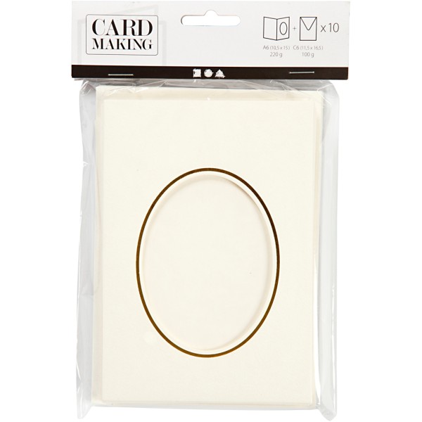 Cartes cadres ovales et enveloppes blanches et dorée - 10,5 x 15 cm - 10 pcs - Photo n°2